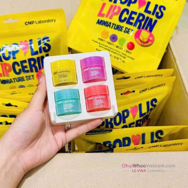 Set Son Dưỡng Môi CNP Propolis Lipcerin Miniature Set Dưỡng Ẩm Môi Căng Bóng 4.5ml x4ea